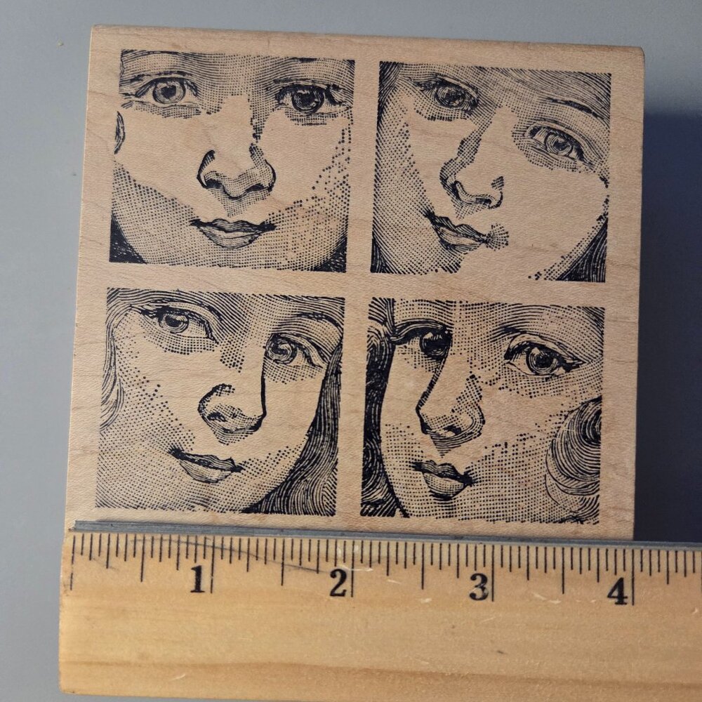 Magenta Child Girl Face Tiles Rubber Stamp